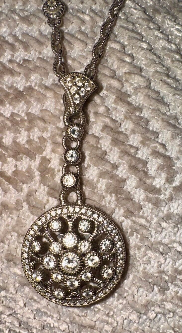 Judith Ripka Sterling Silver Diamonique CZ Large Pendant Necklace 18"